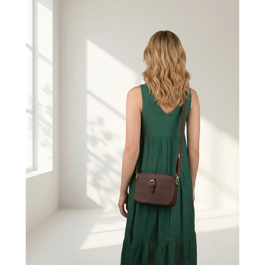 Braune kleine Damen-Umhängetasche Crossbody aus Öko-Leder - Peterson – Bild 2