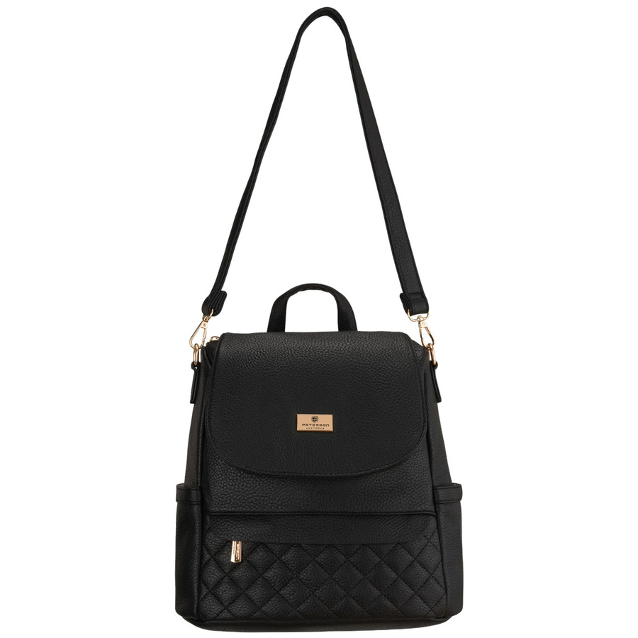 Kleiner schwarzer Damen-Rucksack 2in1 Umhängetasche urban aus Öko-Leder - Peterson – Bild 6