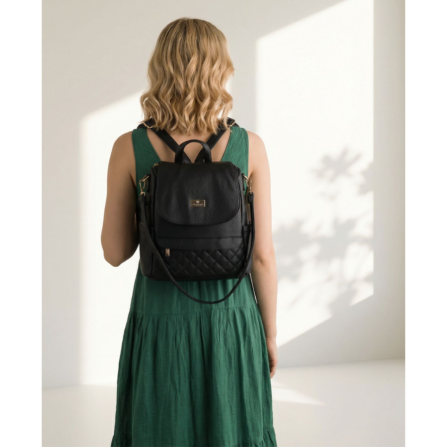 Kleiner schwarzer Damen-Rucksack 2in1 Umhängetasche urban aus Öko-Leder - Peterson – Bild 3