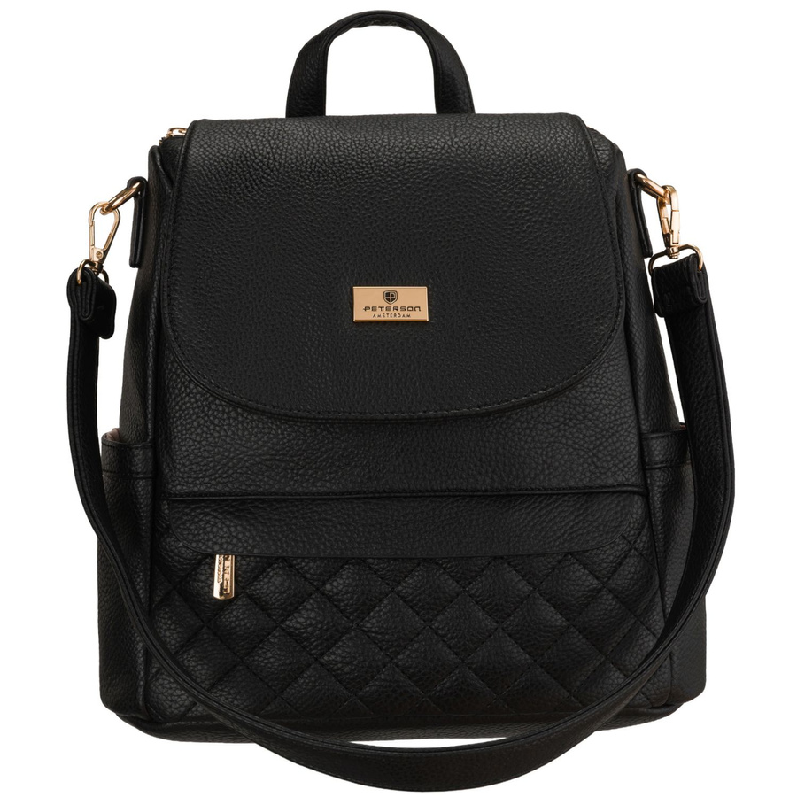 Kleiner schwarzer Damen-Rucksack 2in1 Umhängetasche urban aus Öko-Leder - Peterson – Bild 4