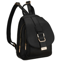 Kleiner schwarzer Damen-Rucksack aus Öko-Leder städtisch modisch mit Klappe – Peterson