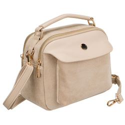 Kleine Damen-Umhängetasche Schultertasche aus Öko-Leder modisch beige mit Reißverschluss – Peterson