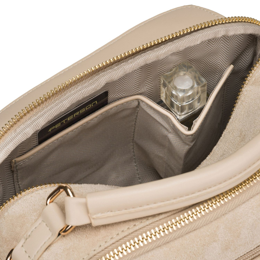 Kleine Damen-Umhängetasche Schultertasche aus Öko-Leder modisch beige mit Reißverschluss - Peterson – Bild 10