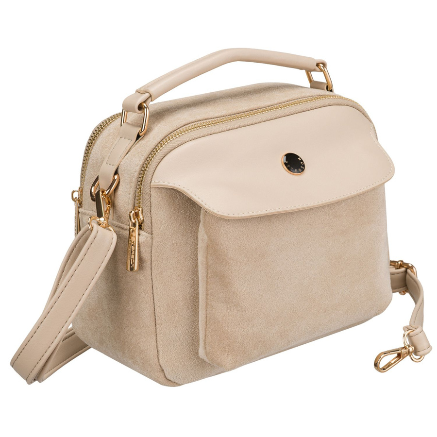 Kleine Damen-Umhängetasche Schultertasche aus Öko-Leder modisch beige mit Reißverschluss - Peterson