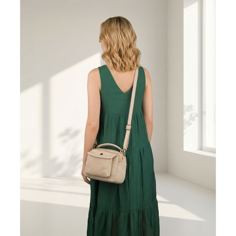 Kleine Damen-Umhängetasche Schultertasche aus Öko-Leder modisch beige mit Reißverschluss - Peterson – Bild 4