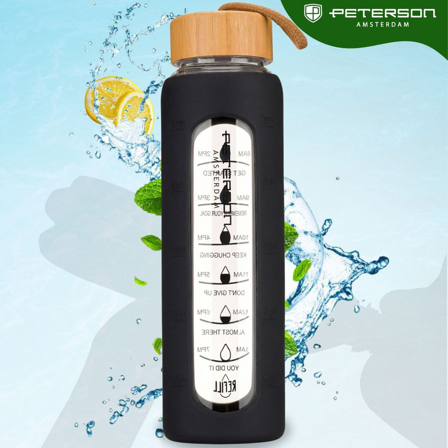 Glas-Wasserflasche motivierend schwarze Silikonhülle 960ml - Peterson – Bild 2