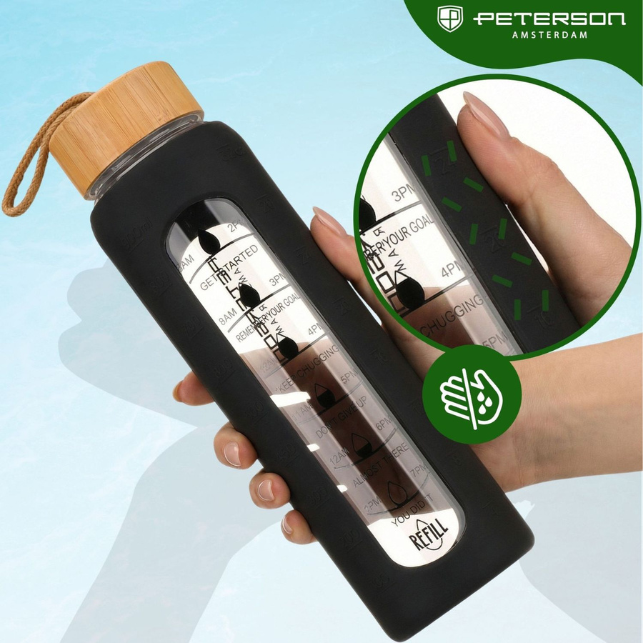 Glas-Wasserflasche motivierend schwarze Silikonhülle 960ml - Peterson – Bild 5