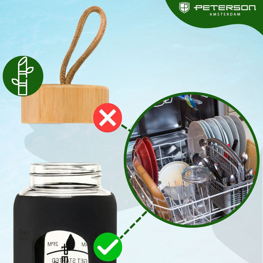 Glas-Wasserflasche motivierend schwarze Silikonhülle 960ml - Peterson – Bild 6