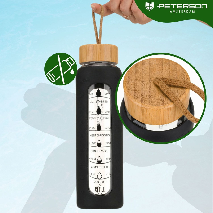 Glas-Wasserflasche motivierend schwarze Silikonhülle 960ml - Peterson – Bild 7