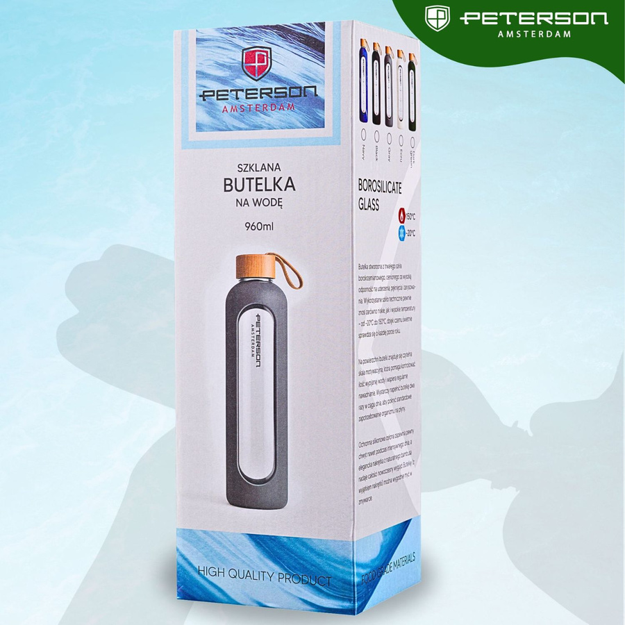 Glas-Wasserflasche motivierend schwarze Silikonhülle 960ml - Peterson – Bild 8