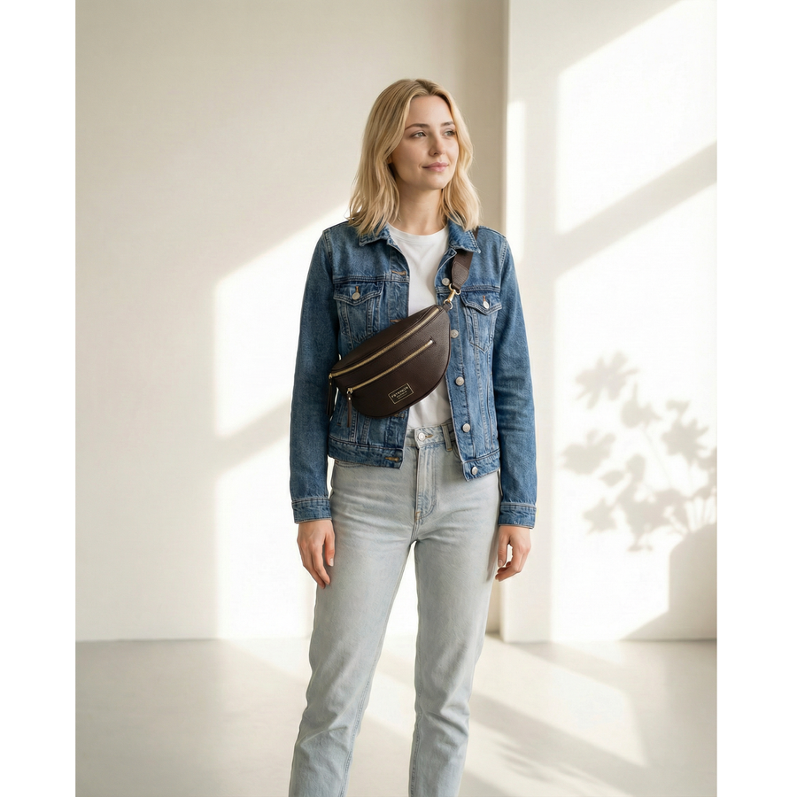 Braune Damen-Geldbörse Umhängetasche Öko-Leder kleine Bauchtasche Umhängetasche - Peterson – Bild 4