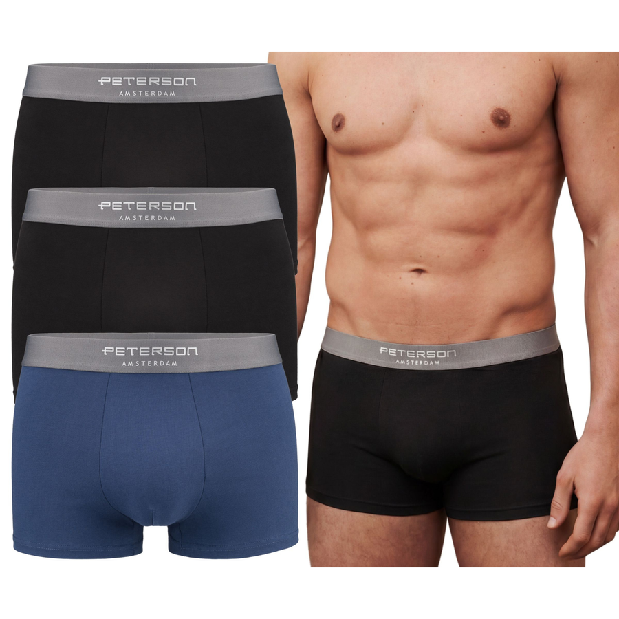 Baumwoll Herren-Boxershorts Set 3 Paar schwarz marineblau Unterwäsche L - Peterson