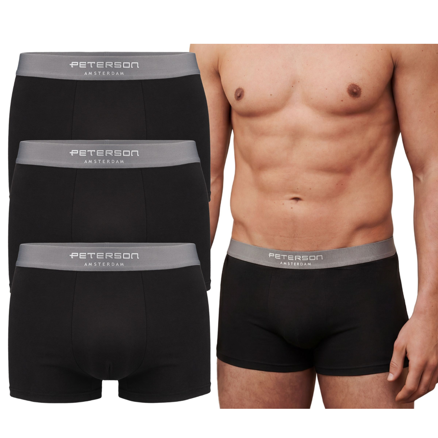 Herren-Boxershorts M Unterwäsche Baumwolle schwarz Set 3 Paar - Peterson