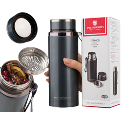 Thermoskanne für heiße Getränke 750 ml grau Teesieb Handgelenkhalter Edelstahl Thermobecher für kalte Getränke – Peterson