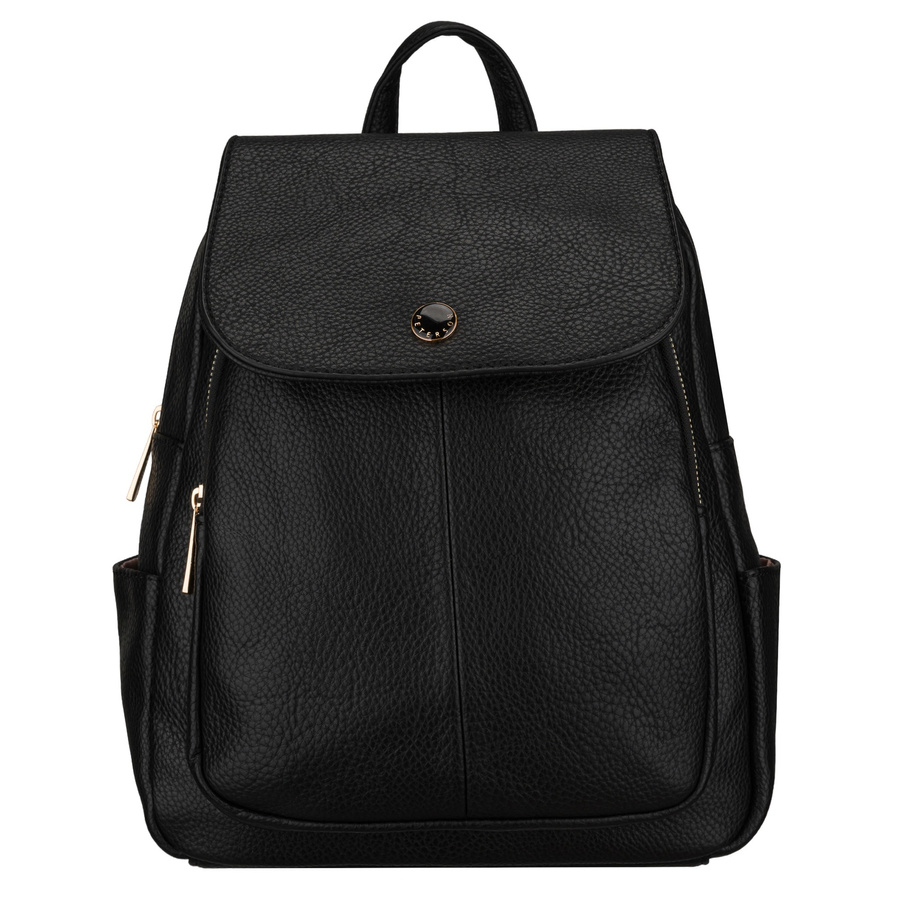 Kleiner Damen-Rucksack mit Klappe schwarz aus Öko-Leder städtisch - Peterson – Bild 3