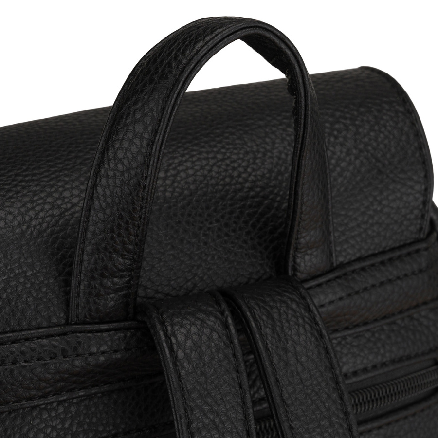 Kleiner Damen-Rucksack mit Klappe schwarz aus Öko-Leder städtisch - Peterson – Bild 5