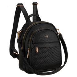 Schwarzer Damen-Rucksack klein aus Öko-Leder elegant Umhängegriff Tasche 2in1 – Peterson