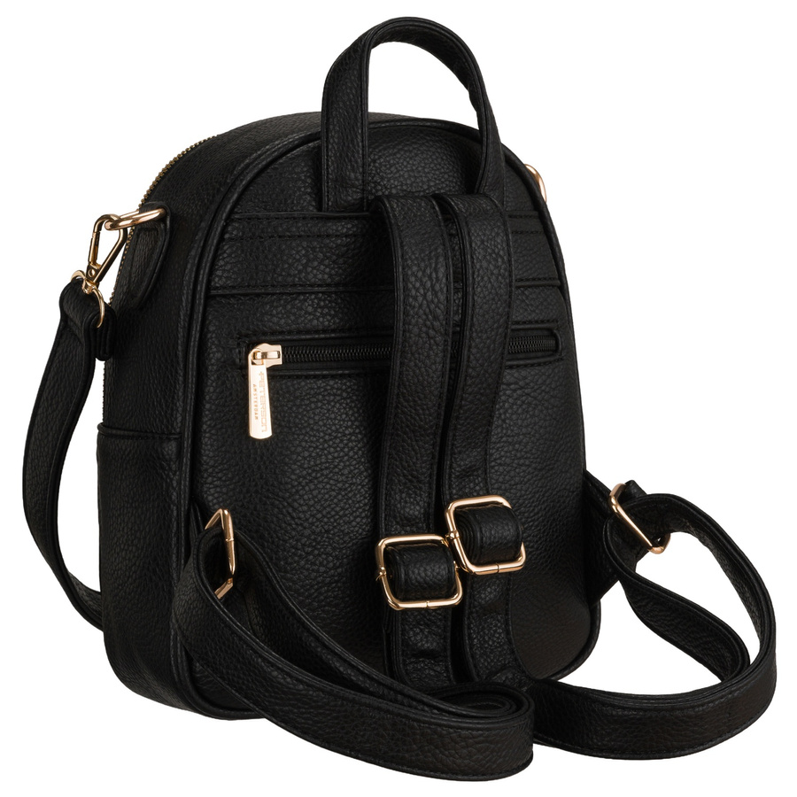 Schwarzer Damen-Rucksack klein aus Öko-Leder elegant Umhängegriff Tasche 2in1 - Peterson – Bild 6