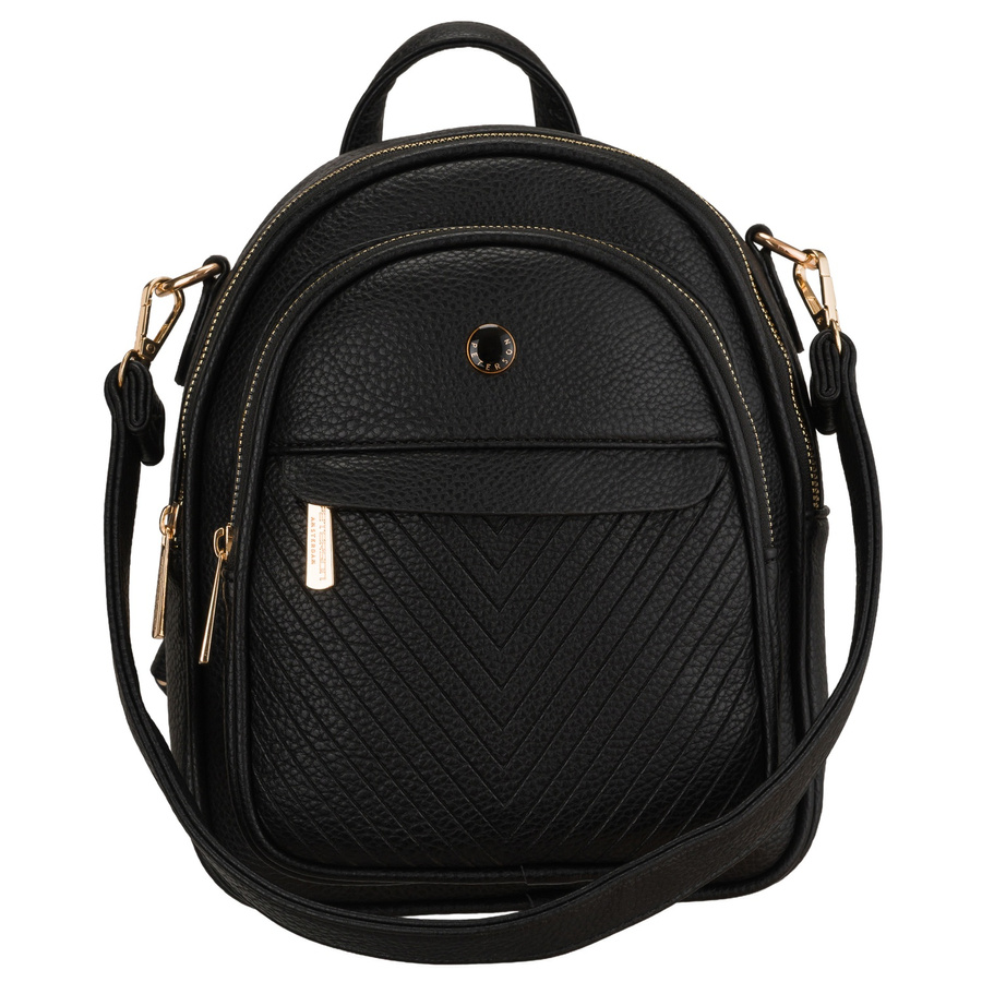 Schwarzer Damen-Rucksack klein aus Öko-Leder elegant Umhängegriff Tasche 2in1 - Peterson – Bild 2