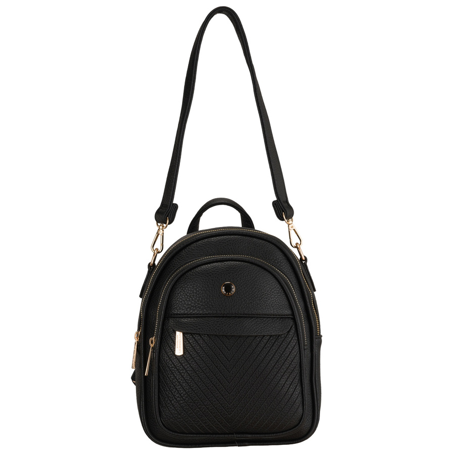 Schwarzer Damen-Rucksack klein aus Öko-Leder elegant Umhängegriff Tasche 2in1 - Peterson – Bild 5