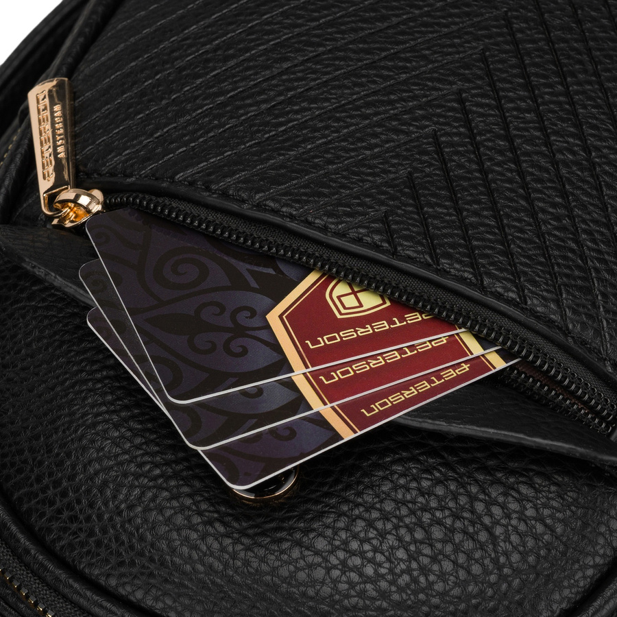 Schwarzer Damen-Rucksack klein aus Öko-Leder elegant Umhängegriff Tasche 2in1 - Peterson – Bild 15