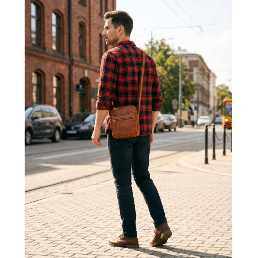 Braune Herren-Stadt-Umhängetasche klein aus echtem Leder modisch elegant - Peterson – Bild 2