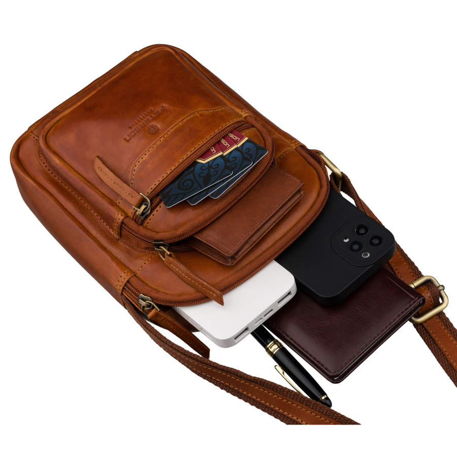Kleine Herren-Umhängetasche Schultertasche braune Stadt-Tasche aus echtem Leder - Peterson – Bild 9