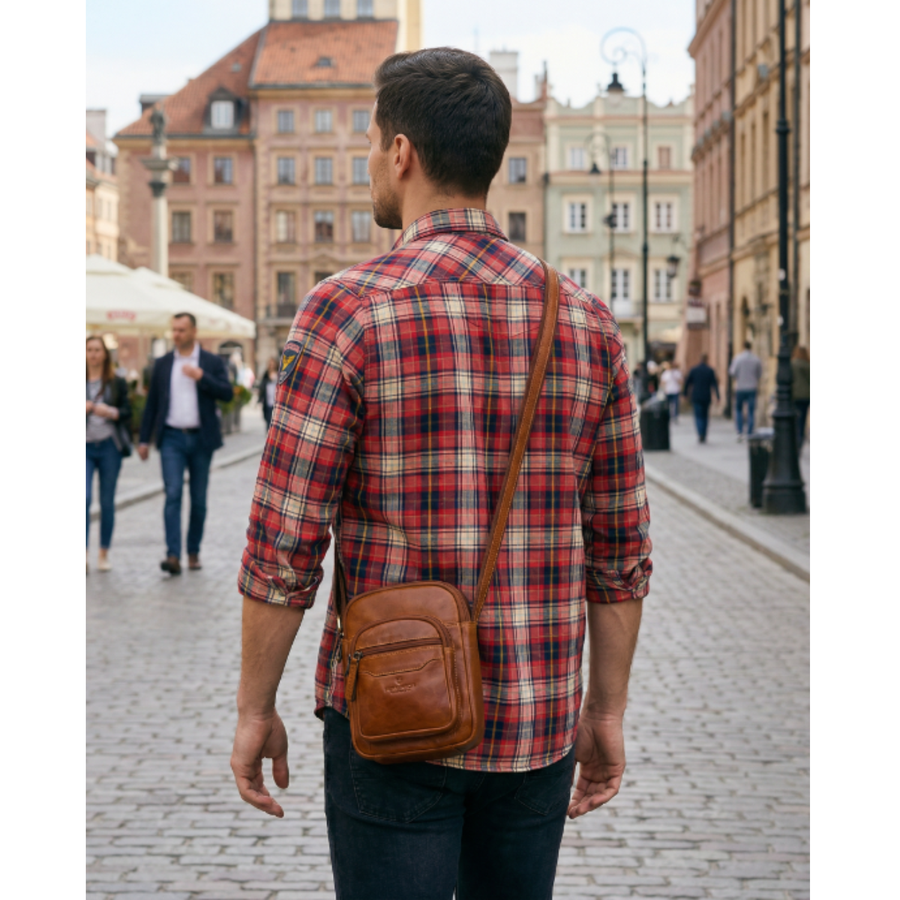 Kleine Herren-Umhängetasche Schultertasche braune Stadt-Tasche aus echtem Leder - Peterson – Bild 2