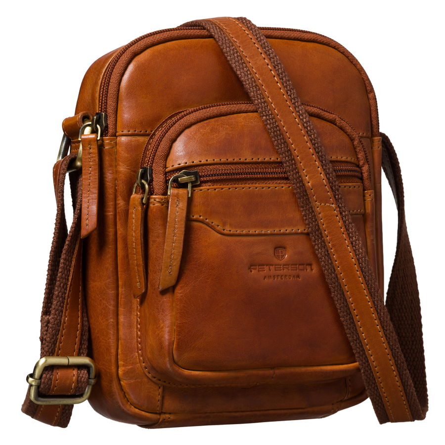 Kleine Herren-Umhängetasche Schultertasche braune Stadt-Tasche aus echtem Leder - Peterson