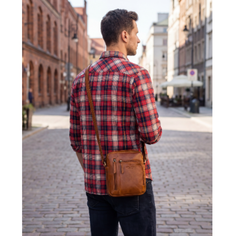 Kleine Herren-Umhängetasche aus Leder braune Schultertasche - Peterson – Bild 2