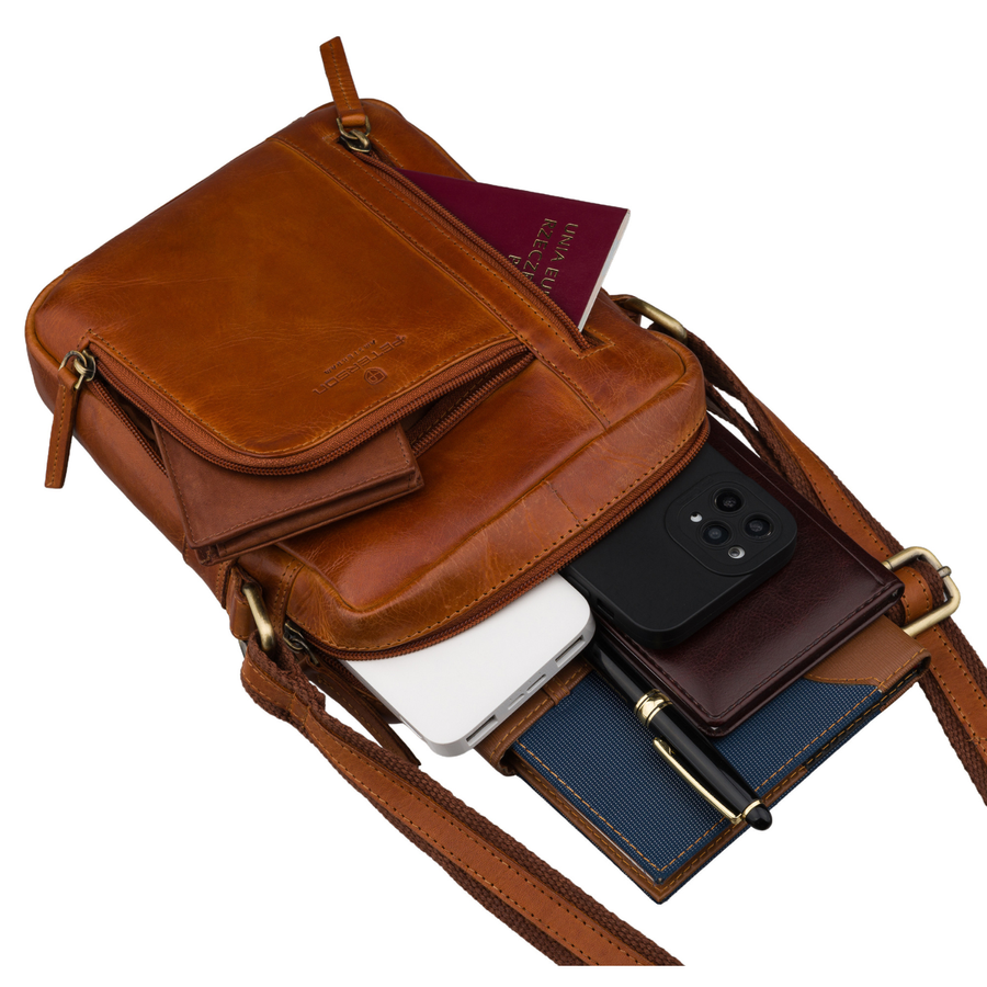 Kleine Herren-Umhängetasche aus Leder braune Schultertasche - Peterson – Bild 10