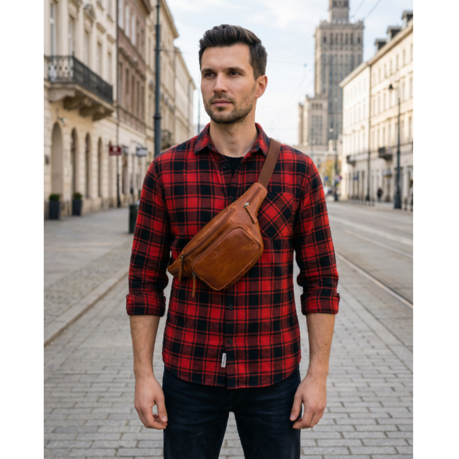 Braune Herren-Ledergürteltasche für Hüfte oder Crossbody modische kleine Tasche - Peterson – Bild 2