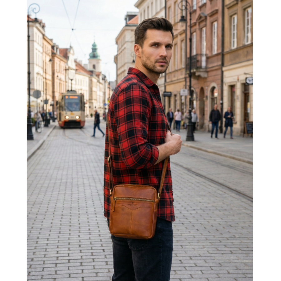 Braune kleine Herren-Umhängetasche aus echtem Leder Stadt-Schultertasche - Peterson – Bild 2
