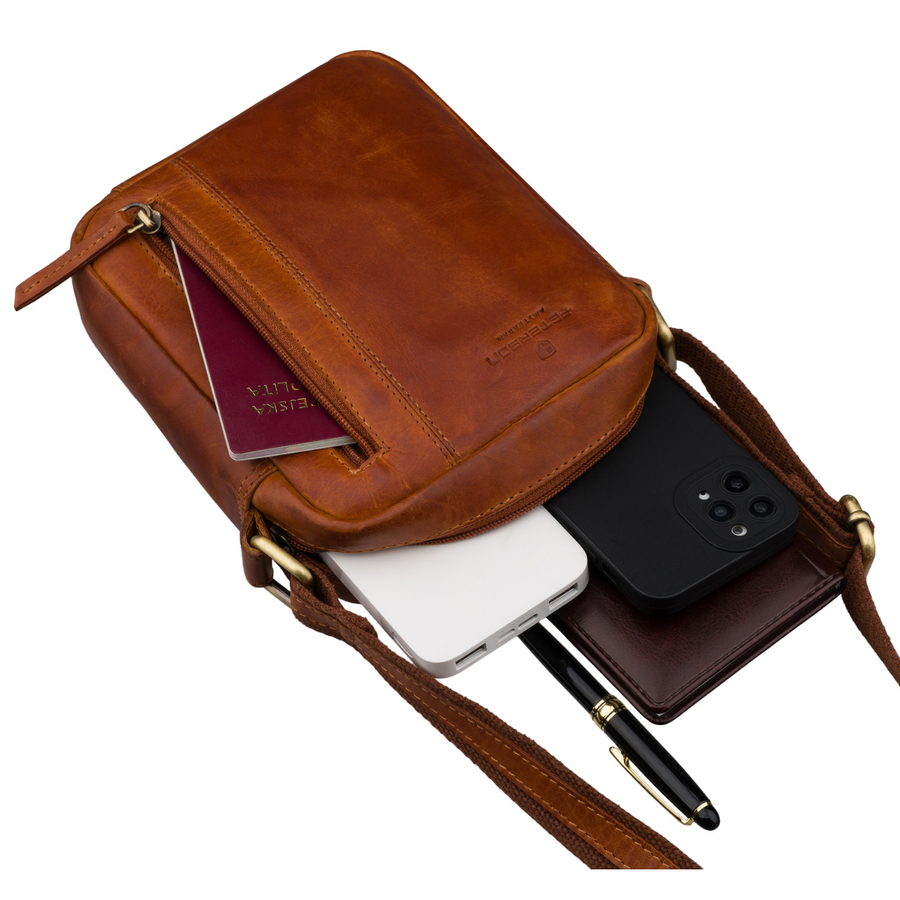Braune kleine Herren-Umhängetasche aus echtem Leder Stadt-Schultertasche - Peterson – Bild 9