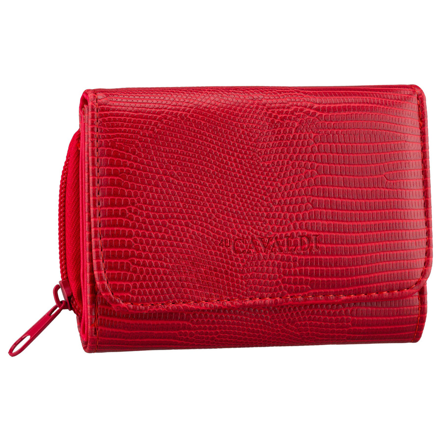 Kleine, rote Damen-Geldbörse aus Öko-Leder mit Reißverschluss und Druckknopf - 4U Cavaldi