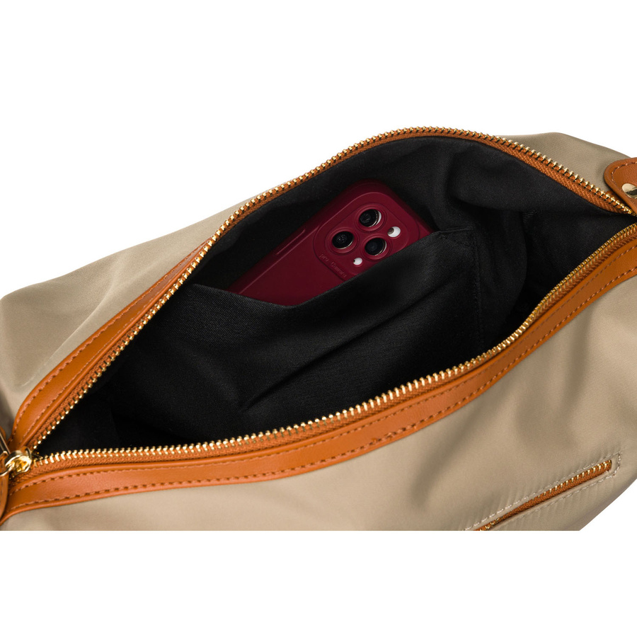 Damen-Umhängetasche aus Nylon in Khaki mit braunen Einsätzen aus Öko-Leder - Rovicky – Bild 4