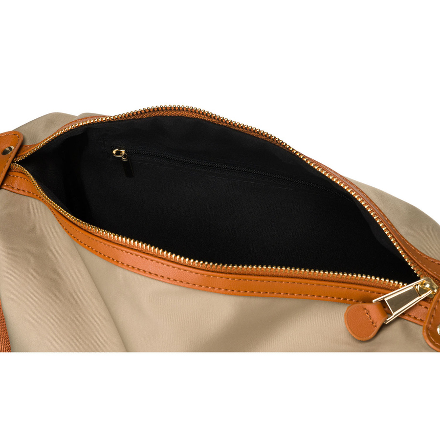 Damen-Umhängetasche aus Nylon in Khaki mit braunen Einsätzen aus Öko-Leder - Rovicky – Bild 5