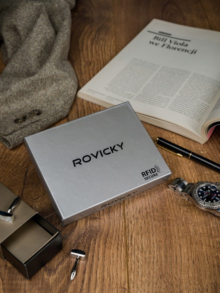 Herren Geldbörse aus Leder, quer, klappbar – Rovicky – Bild 5