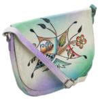 Handbemalte Damen Tasche aus Leder im Folk-Stil
