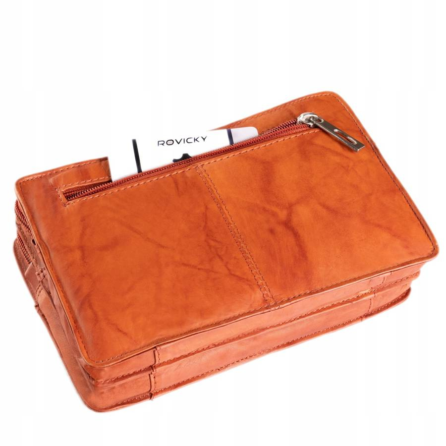 Zweifach unterteilte Herren Handgelenktasche aus Echtleder – Bild 6