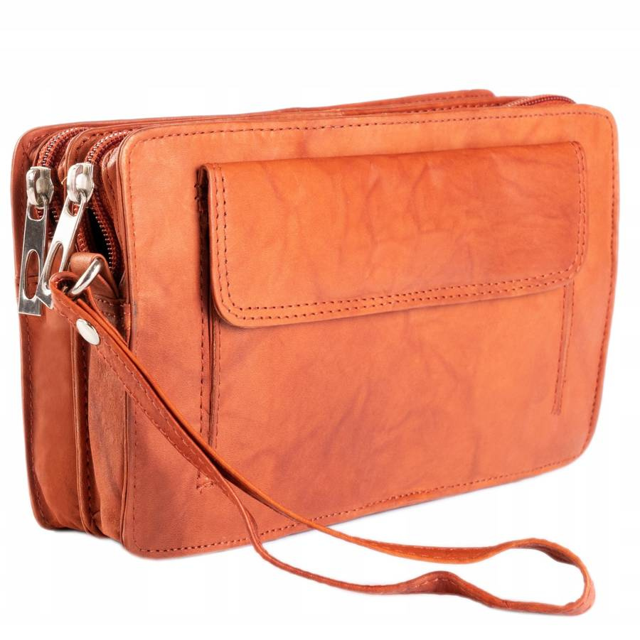 Zweifach unterteilte Herren Handgelenktasche aus Echtleder – Bild 2