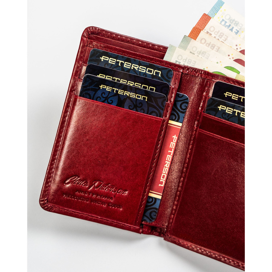 Damen Geldbörse rot aus Leder mit Druckknopf und Bügelverschluss – Peterson – Bild 8