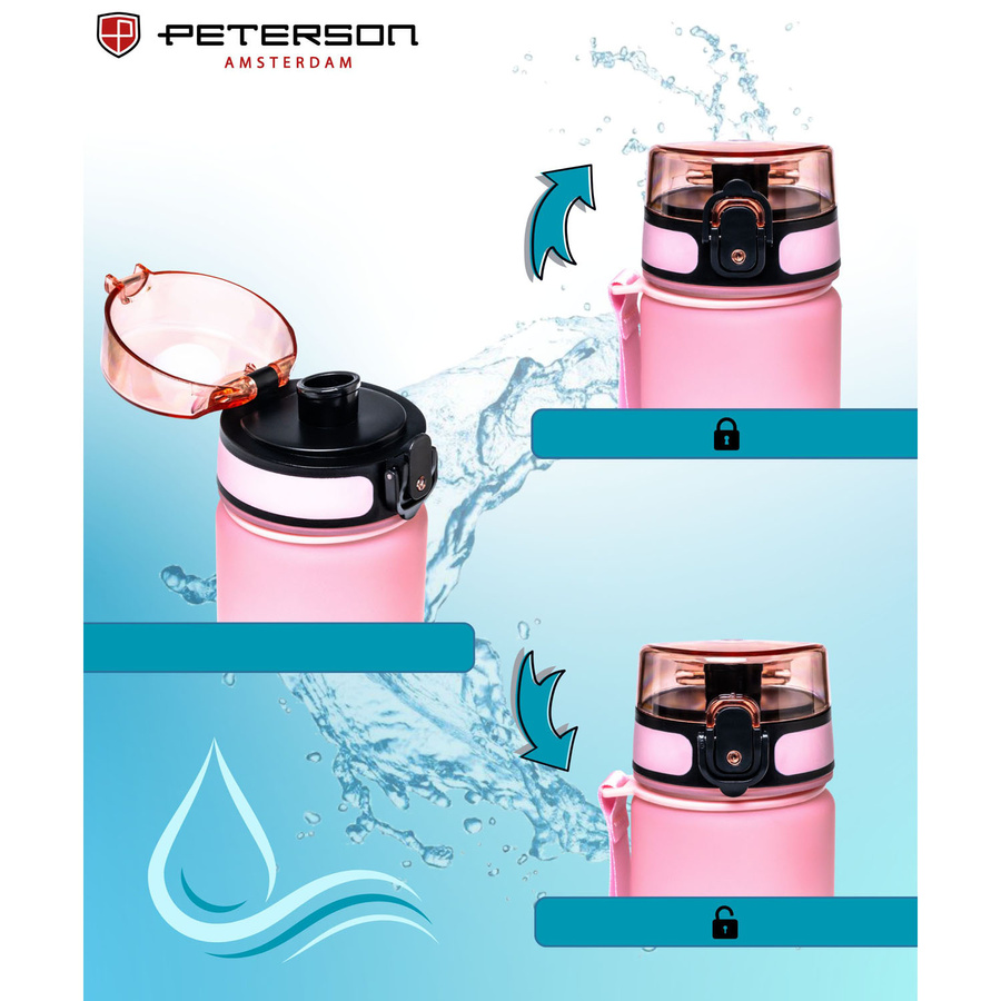Wasserflasche in Blau-Rosa, ausgestattet mit praktischem Trageband - Peterson – Bild 5
