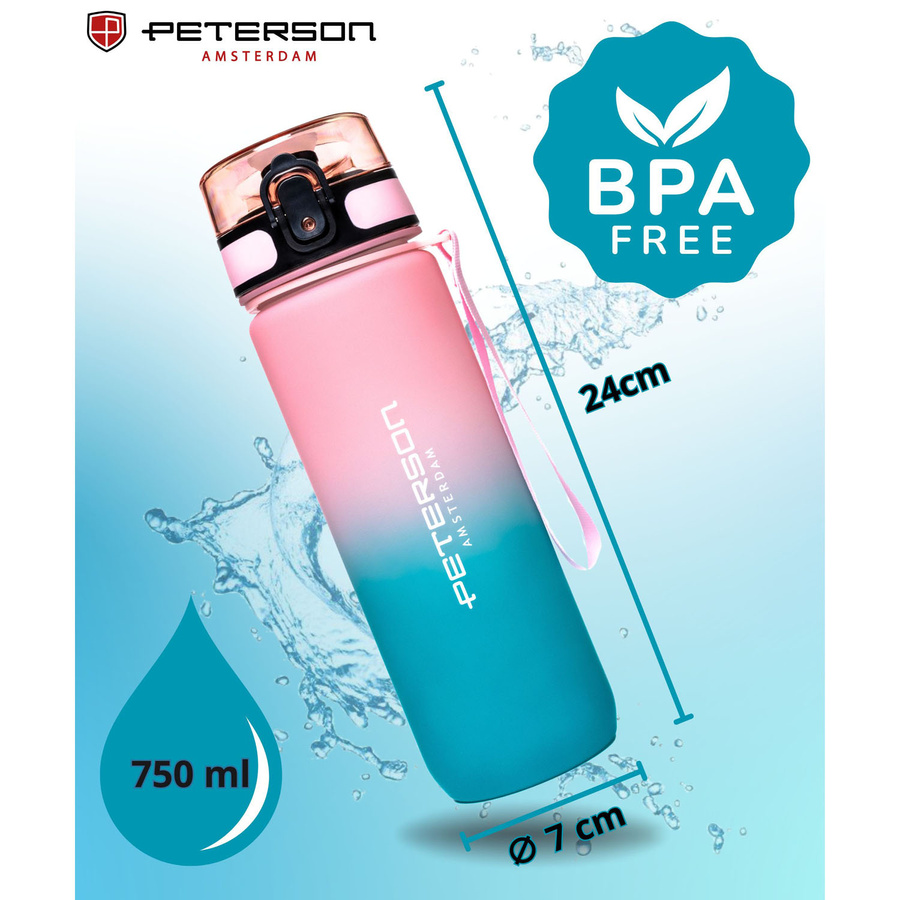 Wasserflasche in Blau-Rosa, ausgestattet mit praktischem Trageband - Peterson – Bild 6