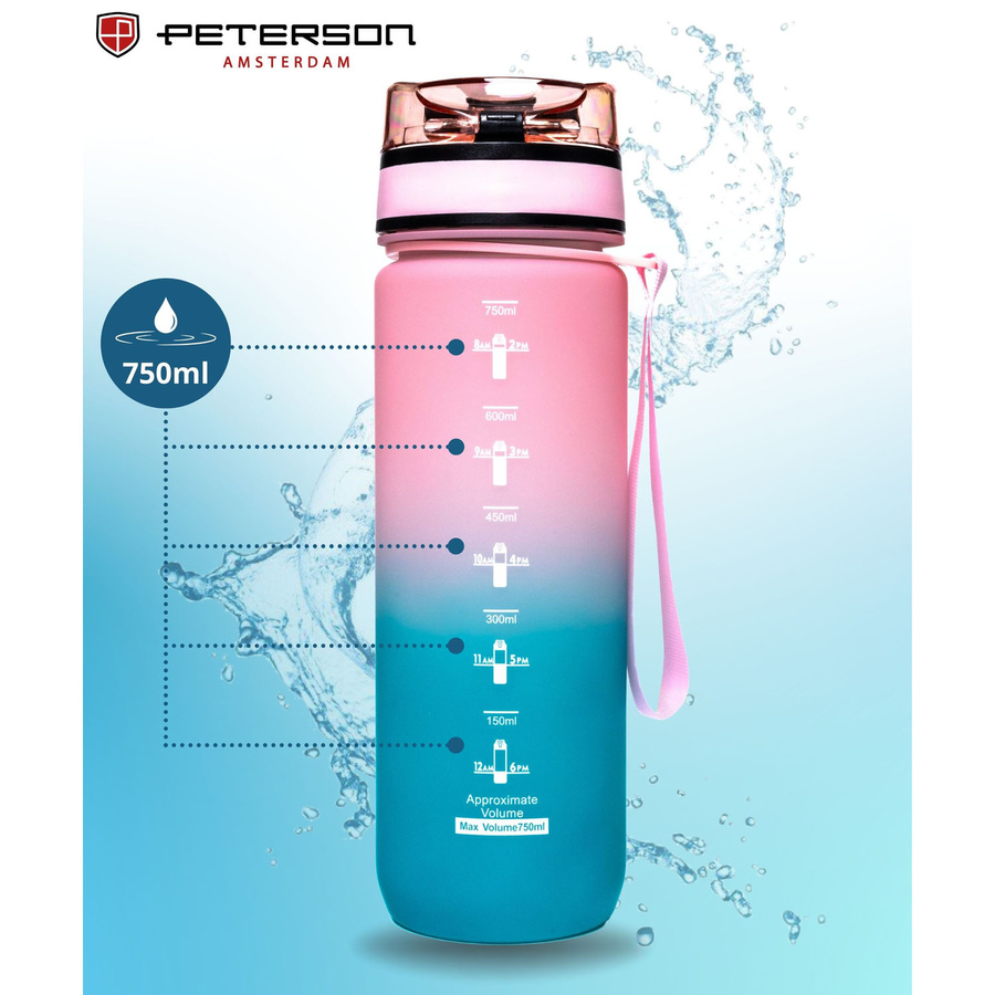 Wasserflasche in Blau-Rosa, ausgestattet mit praktischem Trageband - Peterson – Bild 4