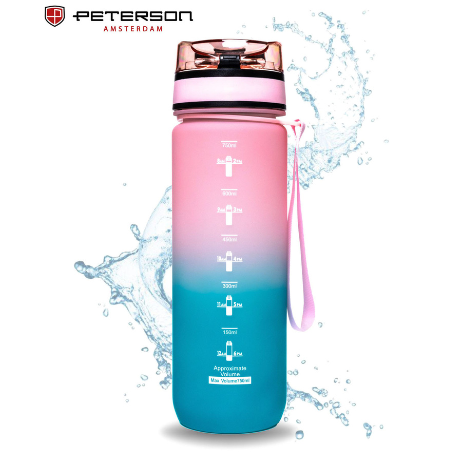 Wasserflasche in Blau-Rosa, ausgestattet mit praktischem Trageband - Peterson – Bild 3