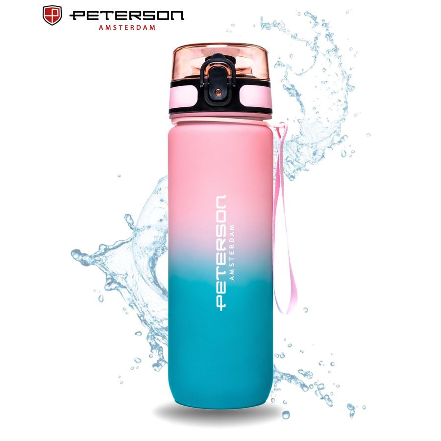Wasserflasche in Blau-Rosa, ausgestattet mit praktischem Trageband - Peterson – Bild 8