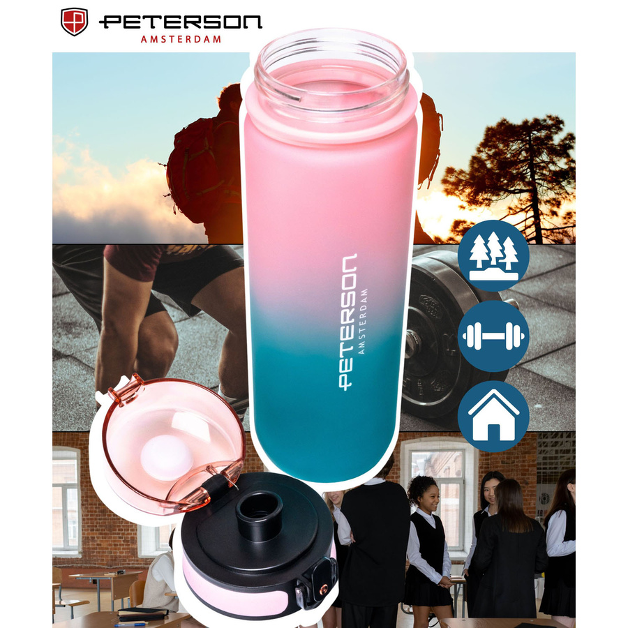 Wasserflasche in Blau-Rosa, ausgestattet mit praktischem Trageband - Peterson – Bild 2