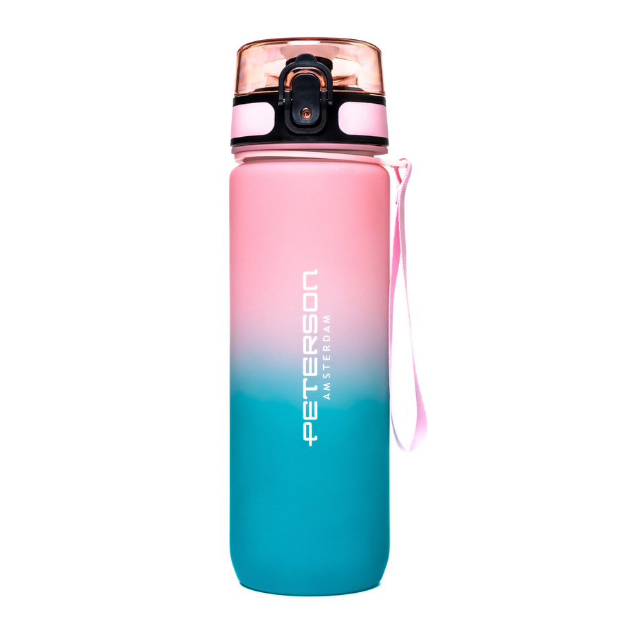 Wasserflasche in Blau-Rosa, ausgestattet mit praktischem Trageband - Peterson – Bild 7