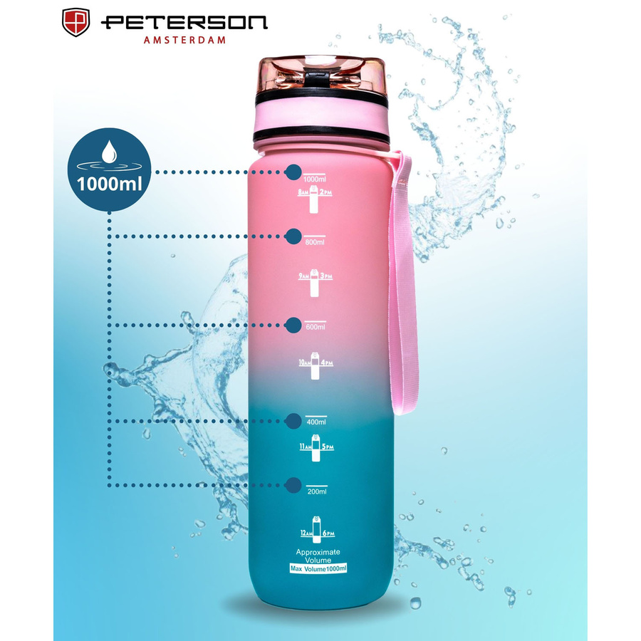 Praktische Wasserflasche in Blau-Rosa mit Trageband - Peterson – Bild 8